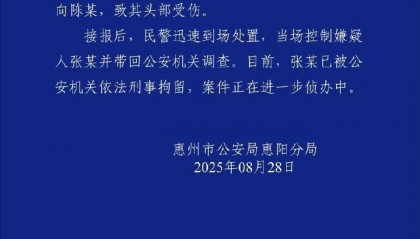警方通报“女子称因咨询业务被男同事砸头”:张某因工作纠纷用水杯砸伤陈某,已刑拘
