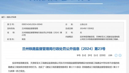 不合格铁路工程按合格签字,天津新亚太工程建设监理有限公司被罚