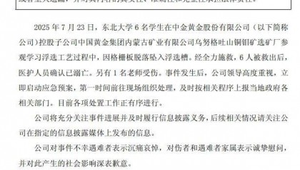 6名大学生坠入浮选槽溺亡,中金黄金致歉;业内人士:一旦掉入,几无生还可能