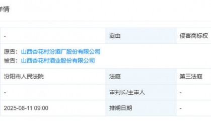 山西汾酒起诉山西杏花村酒业:涉嫌侵害商标权